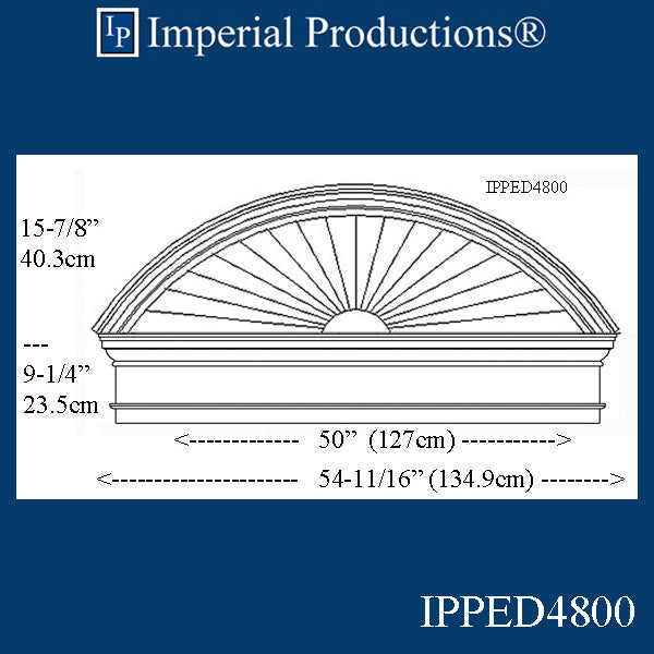 IPPED4800-POL Sunburst Pediment with Header 54-11/16" wide x 25-1/8" high