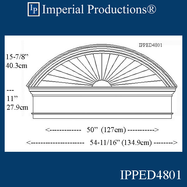 IPPED4801-POL Sunburst Pediment with Header with 54-11/16" wide x 26-7/8" high