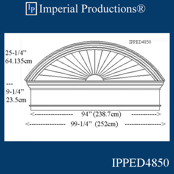IPPED4850-POL Sunburst Pediment with Header with 99-1/4" wide x 34-1/2" high