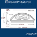 IPPED600-POL Sunburst Pediment 55-7/8" wide x 21-9/16" high