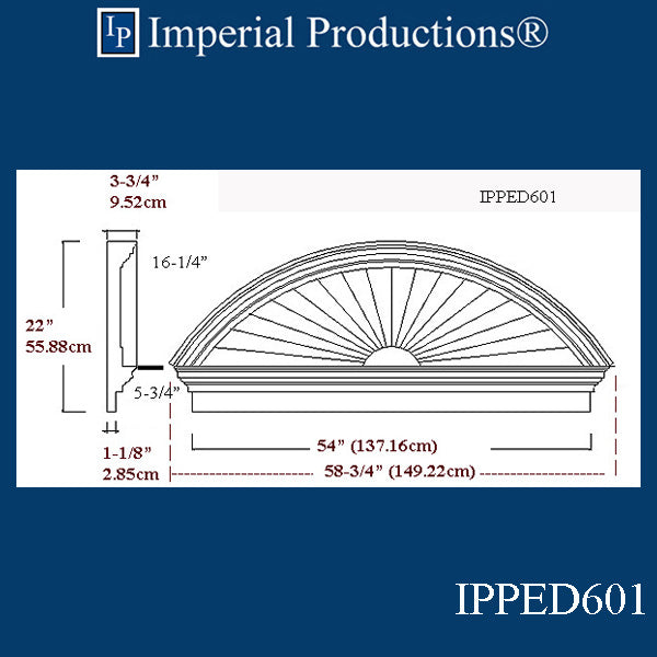 IPPED601-POL Sunburst Pediment 58-3/4" wide x 22" high