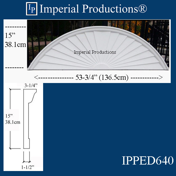 IPPED640-POL Sunburst Pediment 53-3/4" wide x 15" high