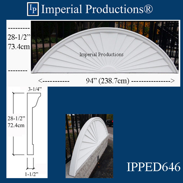 IPPED646-POL Sunburst Pediment 94" wide x 28-1/2" high