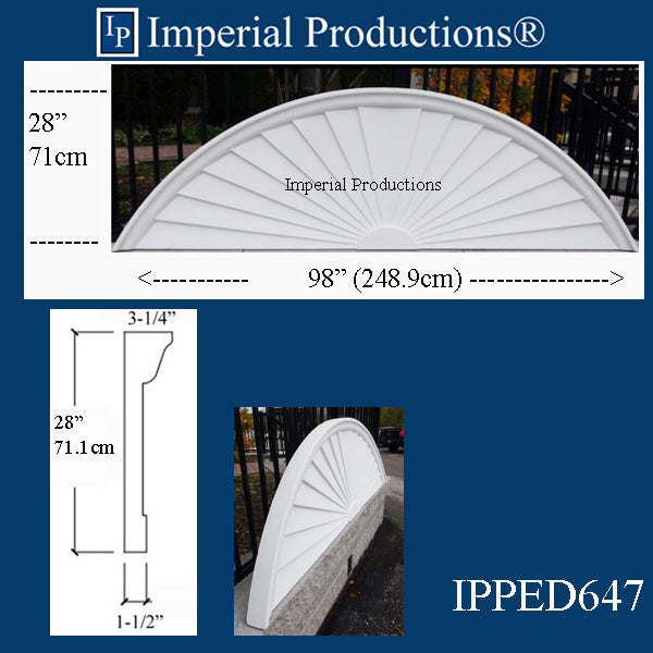 IPPED647-POL Sunburst Pediment 98" wide x 28" high