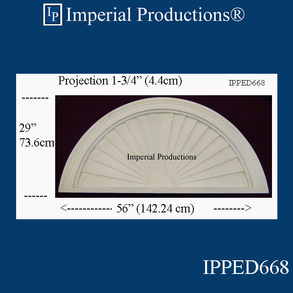 IPPED668-POL Sunburst Pediment 55-7/8" wide x 28-7/8" high