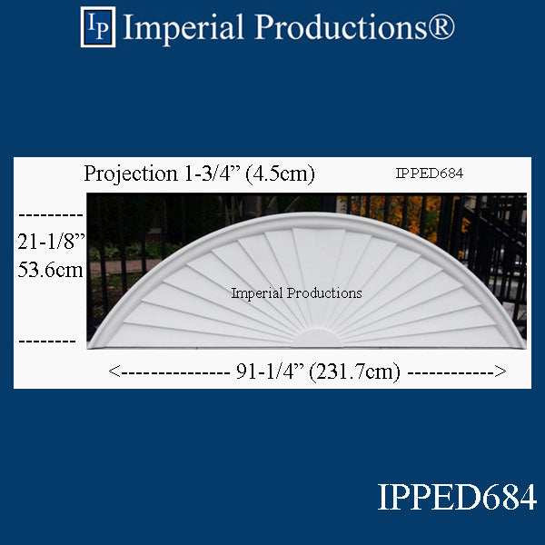IPPED684-POL Sunburst Pediment 91-1/4" wide x 21-1/8" high