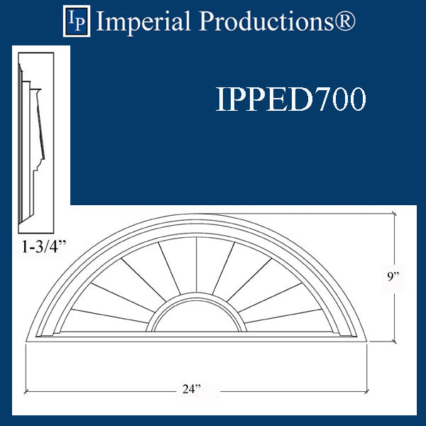 IPPED700-POL Sunburst Pediment 24" wide x 9" high