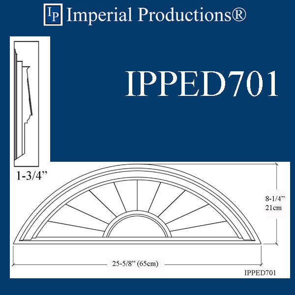 IPPED701-POL Sunburst Pediment 25-5/8" wide x 8-1/4" high