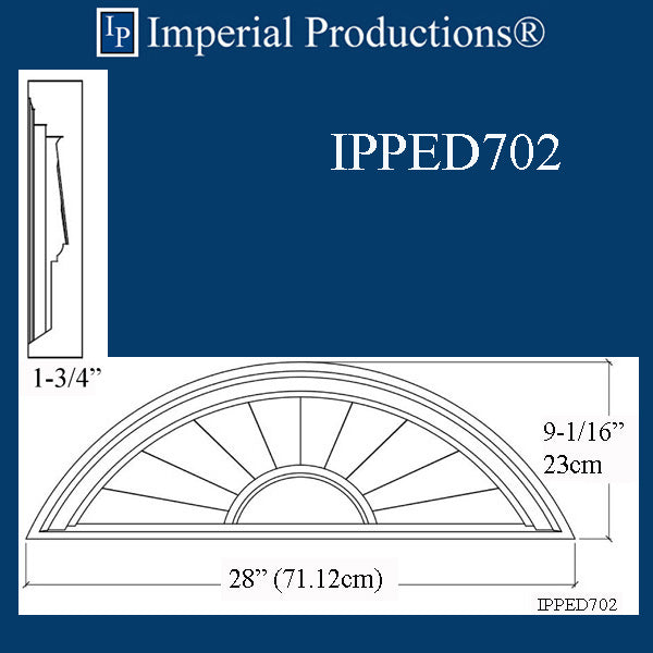 IPPED702-POL Sunburst Pediment 24" wide x 13-1/4" high
