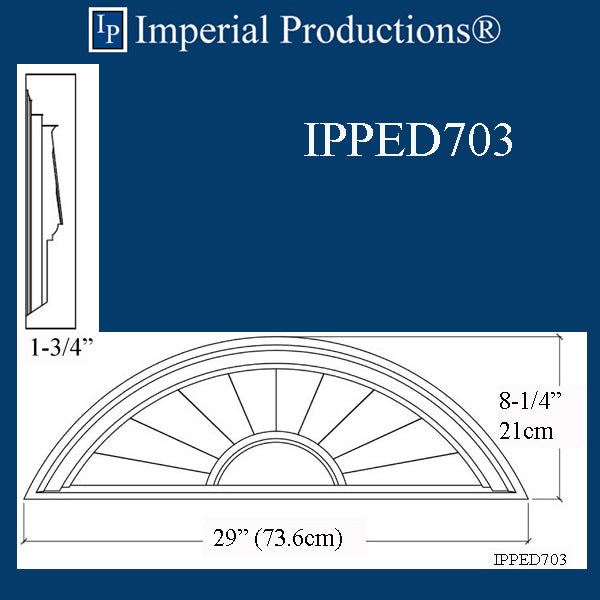 IPPED703-POL Sunburst Pediment 29" wide x 8-1/4" high