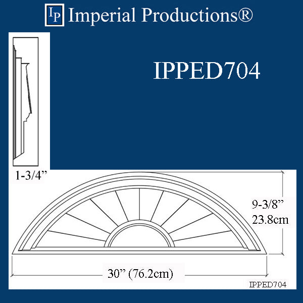 IPPED704-POL Sunburst Pediment 30" wide x 9-3/8" high