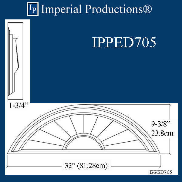 IPPED705-POL Sunburst Pediment 32" wide x 9" high