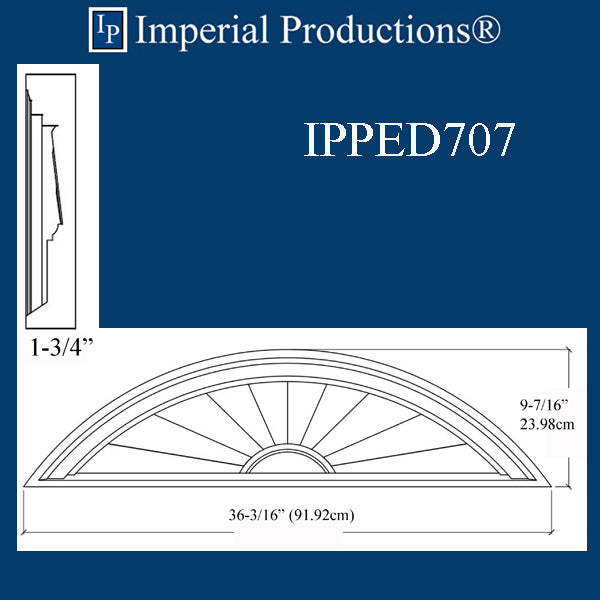 IPPED707-POL Sunburst Pediment 36" wide x 9" high