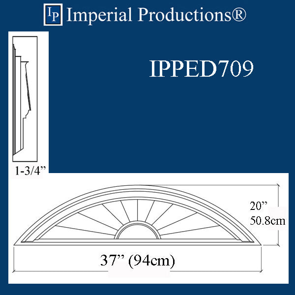 IPPED709-POL Sunburst Pediment 37" wide x 9" high
