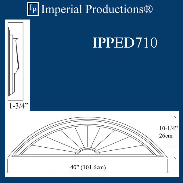 IPPED710-POL Sunburst Pediment 40" wide x 10" high