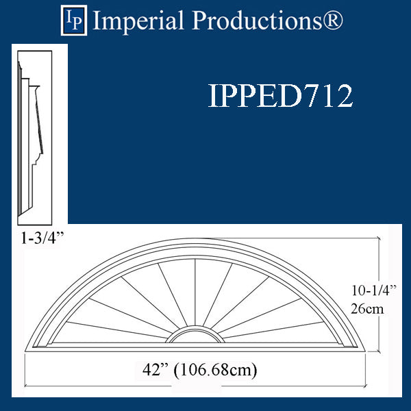 IPPED712-POL Sunburst Pediment 42" wide x 10" high
