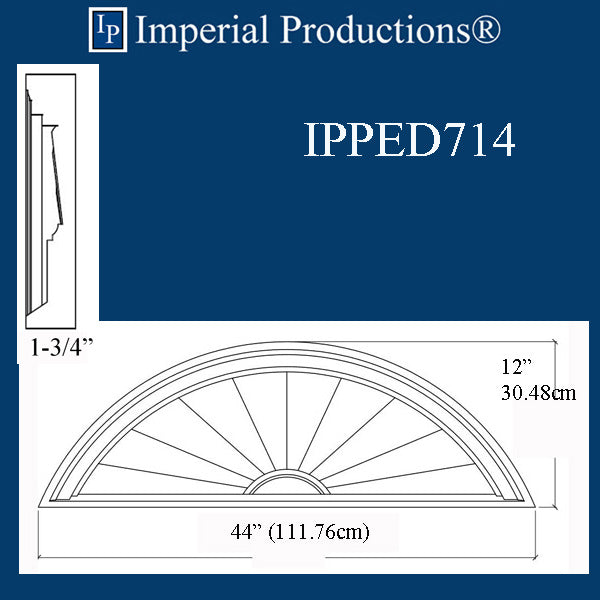 IPPED714-POL Sunburst Pediment 44" wide x 12" high