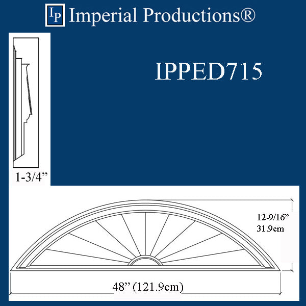 IPPED715-POL Sunburst Pediment 48" wide x 12" high