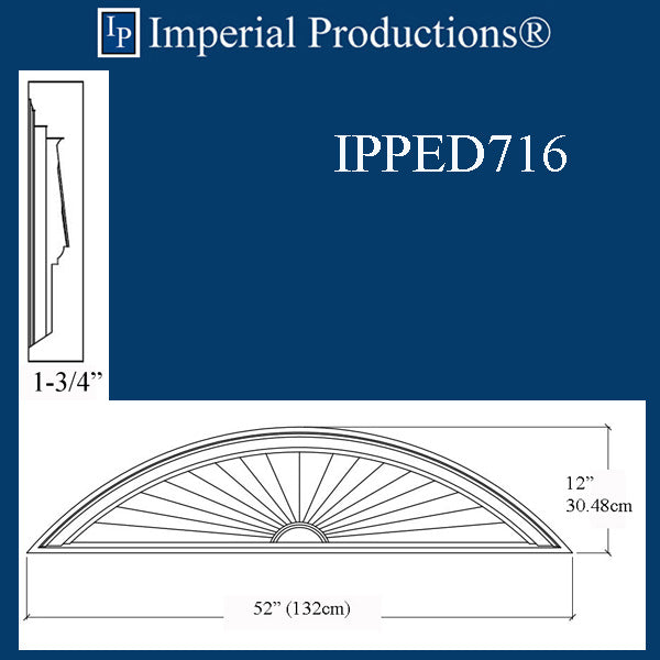 IPPED716-POL Sunburst Pediment 52" wide x 12" high