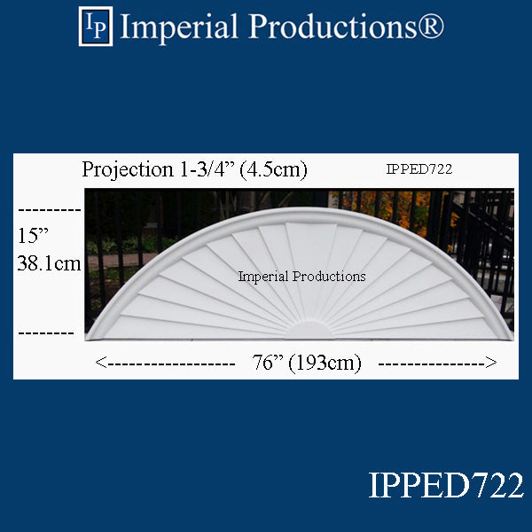 IPPED722-POL Sunburst Pediment 76" wide x 15" high