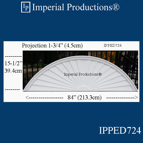 IPPED724-POL Sunburst Pediment 84" wide x 15" high
