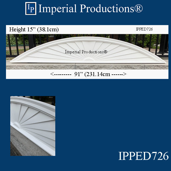 IPPED726-POL Sunburst Pediment 91" wide x 15" high