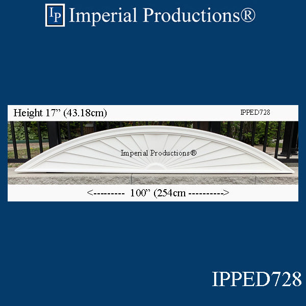 IPPED728-POL Sunburst Pediment 100" wide x 17" high