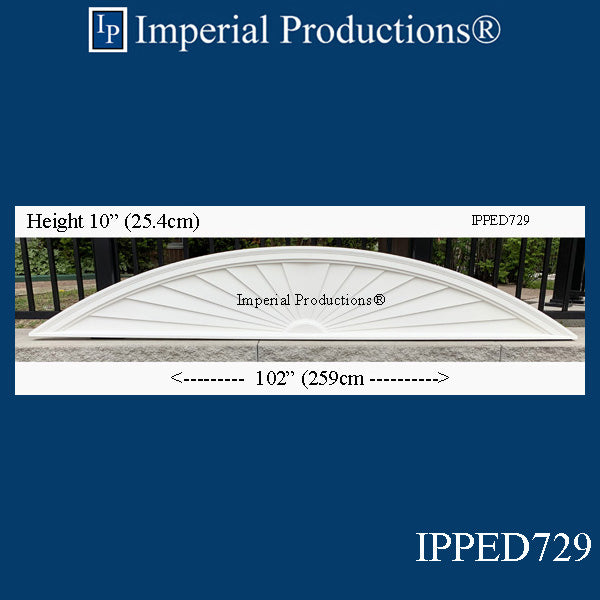 IPPED729-POL Sunburst Pediment 102" wide x 10" high
