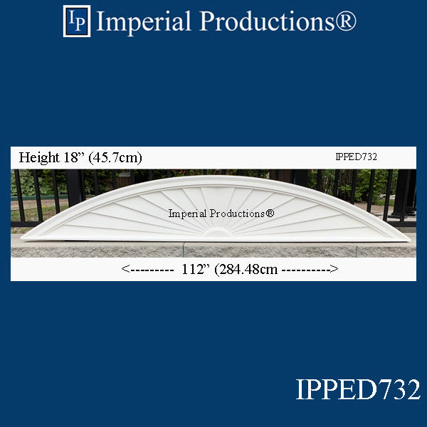 IPPED732-POL Sunburst Pediment 112" wide x 18" high