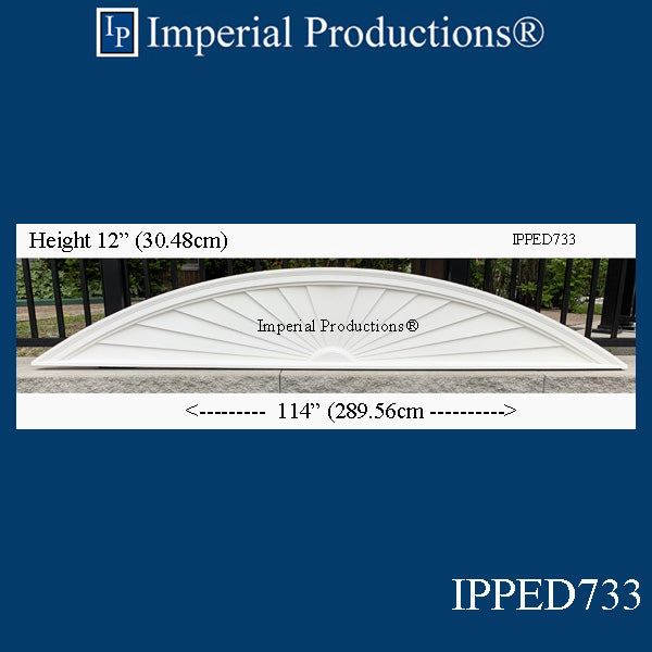 IPPED733-POL Sunburst Pediment 114" wide x 12" high