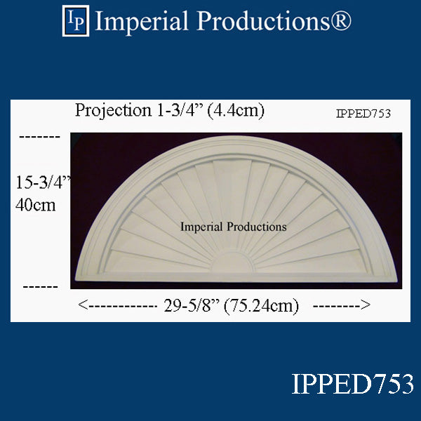 IPPED753-POL Sunburst Pediment 29-5/8" wide x 15-3/4" high