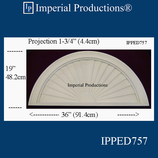 IPPED757-POL Sunburst Pediment 36" wide x 19" high