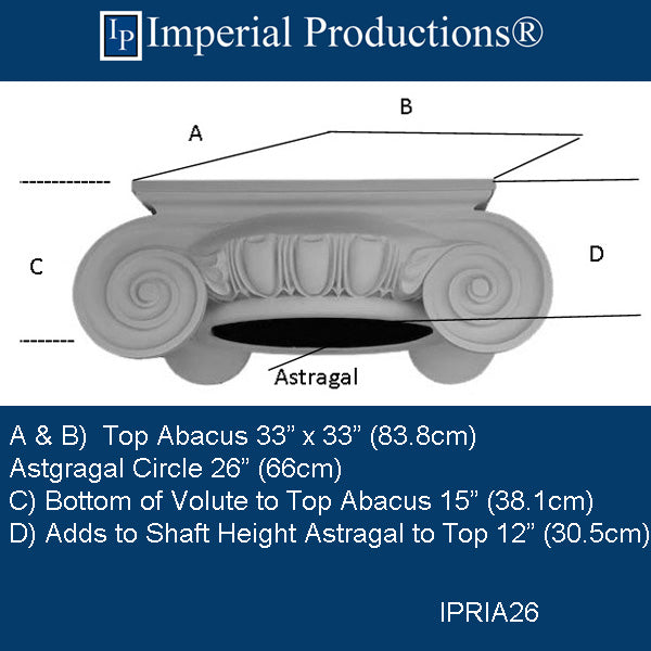 IPRIA26-POL-PK1 Roman Ionic Capital ArchPolymer for 26" Column Each