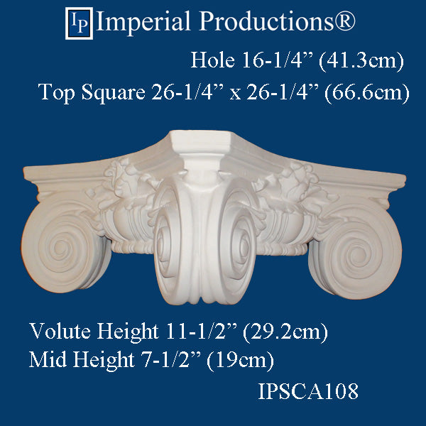 IPSCA108-POL-PK2 Scamozzi Capital Hole 16-1/4" Pack of 2 - Custom Order