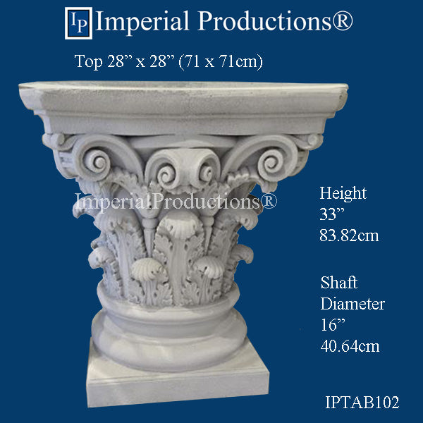 IPTAB102-GRG Roman Corinthian Column Table Base Top 28" x 28" x 33" high