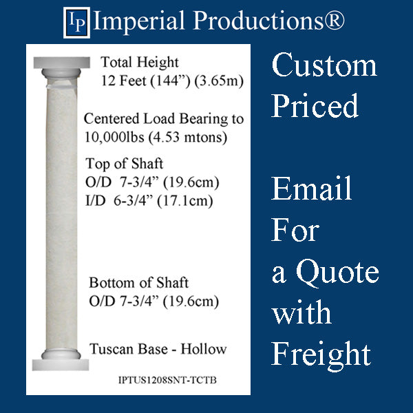 IPTUS1208SNT-TCTB Tuscan Smooth Column 12 Feet 8 Inch Non-Tapered, FRP-PolyComp - Custom Priced