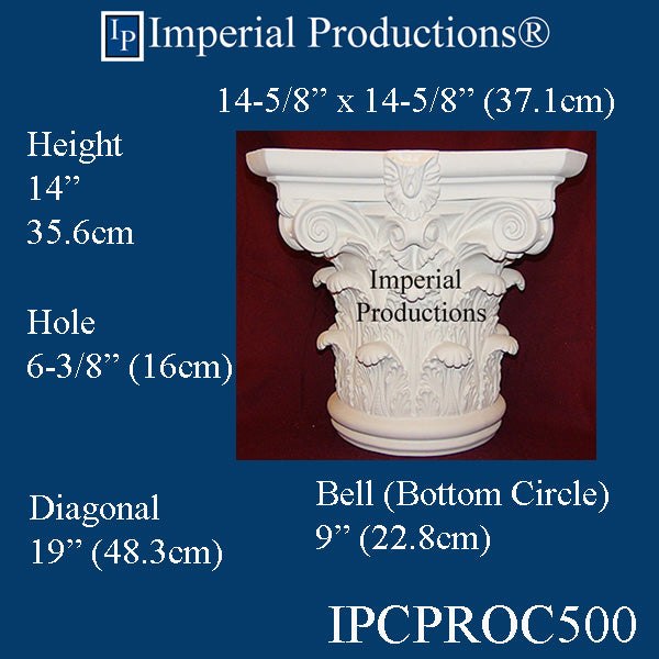 IPCPROC500-POL Roman Corinthian Capital Bottom Bell Circle 9", Hole 6-3/8" ArchPolymer