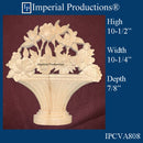 IPCVA808-BAS Flower Basket 10-1/2" high x 10-1/4" wide, Hand Carved Basswood