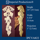 IPCVA822-BAS Drop Applique 14" high x 5-3/8" wide, Hand Carved Basswood