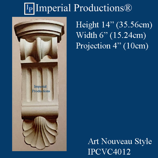 IPCVC4012-GRG Art Nouveau Corbel 14" high x 6" wide x 4" deep, GRG-NeoPlaster, Pack of 2