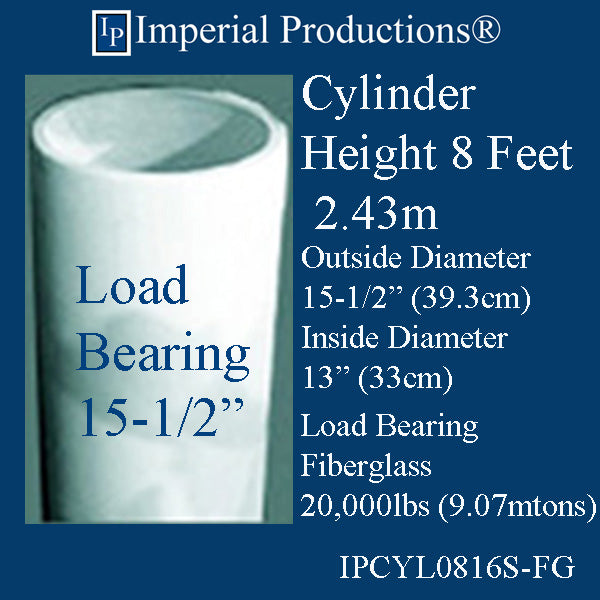 IPCYL0816S-FG Cylinder 8 Feet 15-1/2" Diameter, Load Bearing Fiberglass, Print PDF Brochure to Order US$1427.36 Each