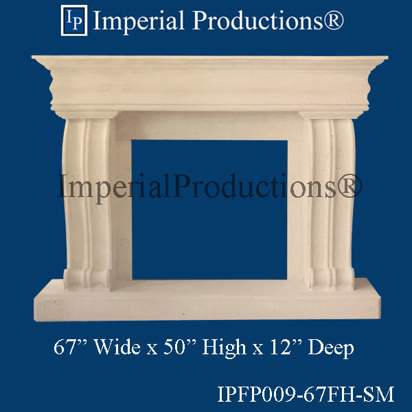 IPFP009-67FH-SM Ionic Fireplace Mantel 67 inch wide, 3 Piece Filler, Hearth