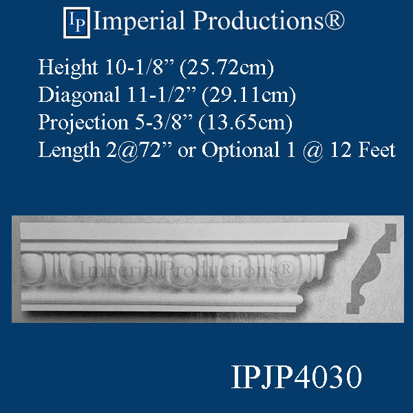 IPJP4030-POL-PK4 Classical Crown 10-1/8" High, 5-3/8" Projection, 2 Packs of 72" Each, ArchPolymer, 4 Packs=48 Feet