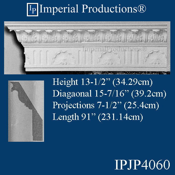 IPJP4060-POL-PK4 Classical Crown 13-1/2" High, 7-1/2" Projection, 4 Packs of 91" Each, ArchPolymer, 4 Packs= 30.33LinFT