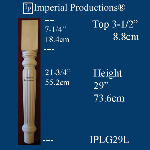 IPLG29L-HMAP Georgian Reeded Leg 29" high x 3-1/2" Square, Hard Maple Pack 2, Custom Order (Copy)