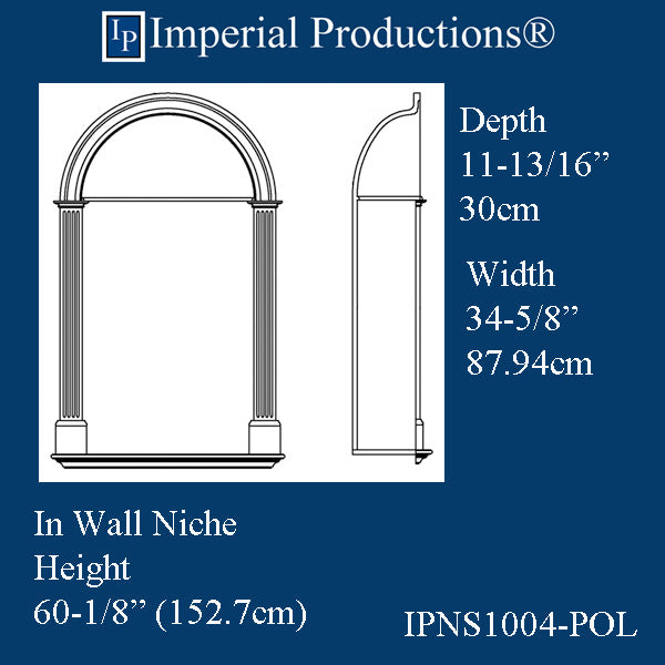 IPNS1004-POL In Wall Niche 59-3/8" high, Width 36-1/2", Shelf depth 10", ArchPolymer