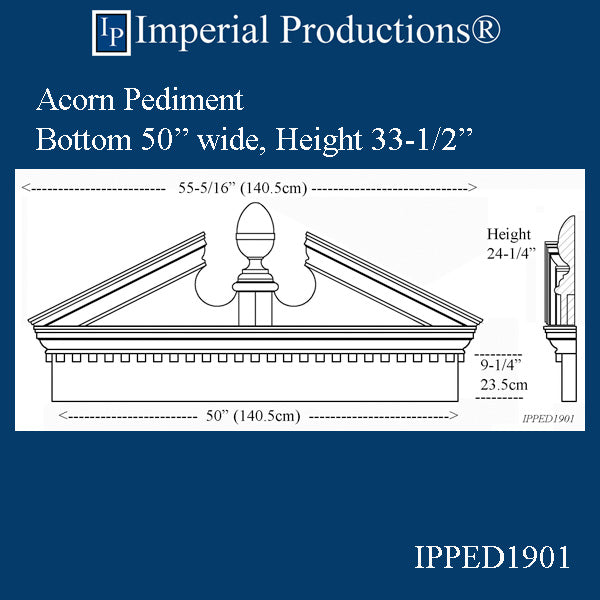 IPPED1901-POL Acorn Pediment Bottom 50", ArchPolymer Custom Order