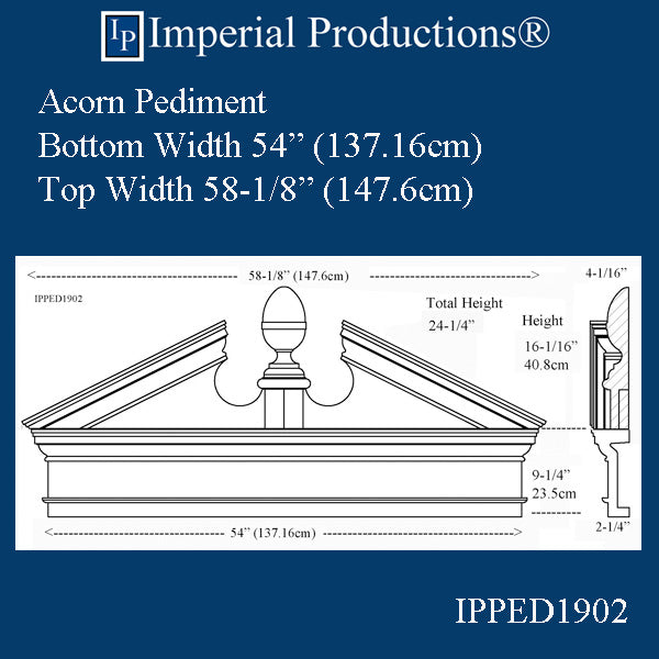 IPPED1902-POL Acorn Pediment Bottom 54", ArchPolymer Custom Order