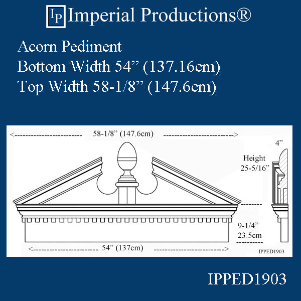 IPPED1903-POL Acorn Pediment Bottom 54" wide ArchPolymer Custom Order