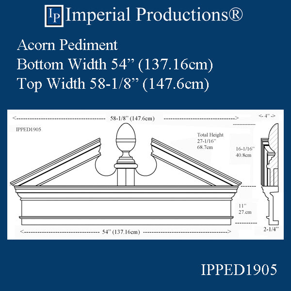 IPPED1905-POL Acorn Pediment Bottom 54" wide ArchPolymer Custom Order